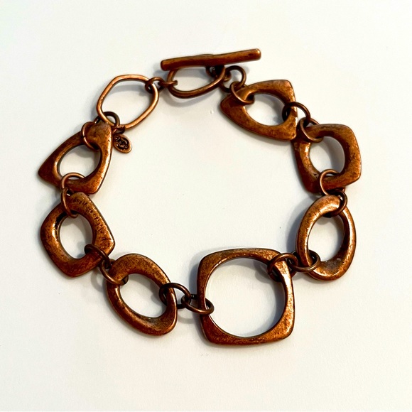 ⌛️Vintage 1980s  Copper Modern shapes link bracelet - Picture 1 of 4